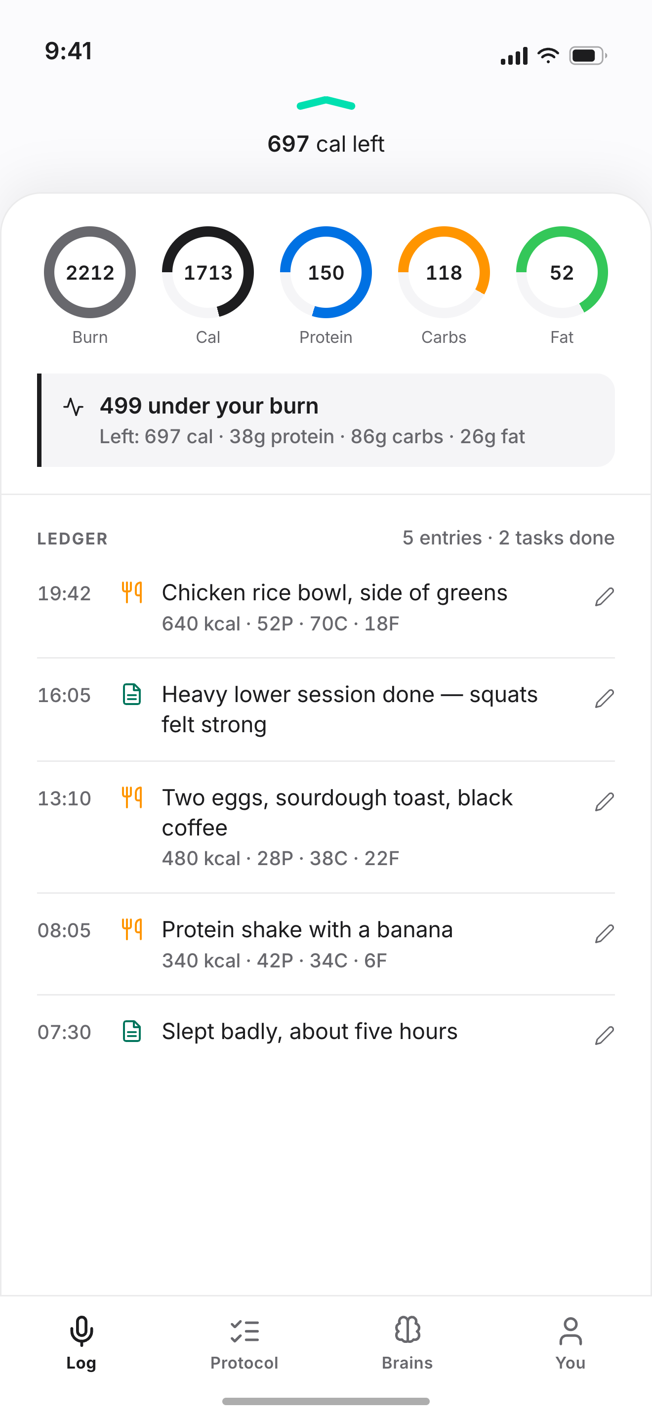 Macro rings and the day's food ledger